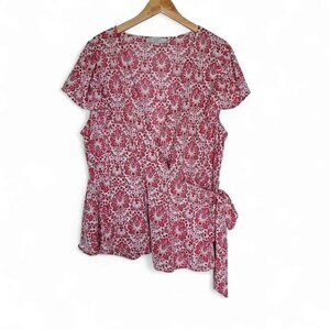 Loft Plus Womens Top Floral Short Flutter Sleeve Wrap Blouse Size 22 Lightweight